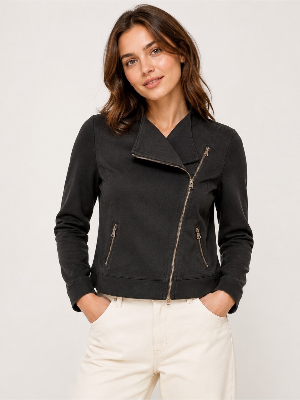 Banana Republic Black Knit Moto Jacket Asymmetrical Zip Size S